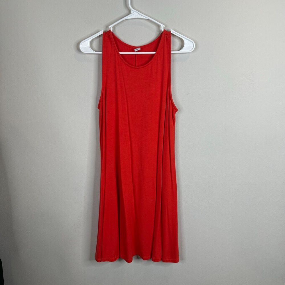 Old Navy Womens Knit Dress Sz M Solid Orange Sleeveless Round Neck Fall Festival